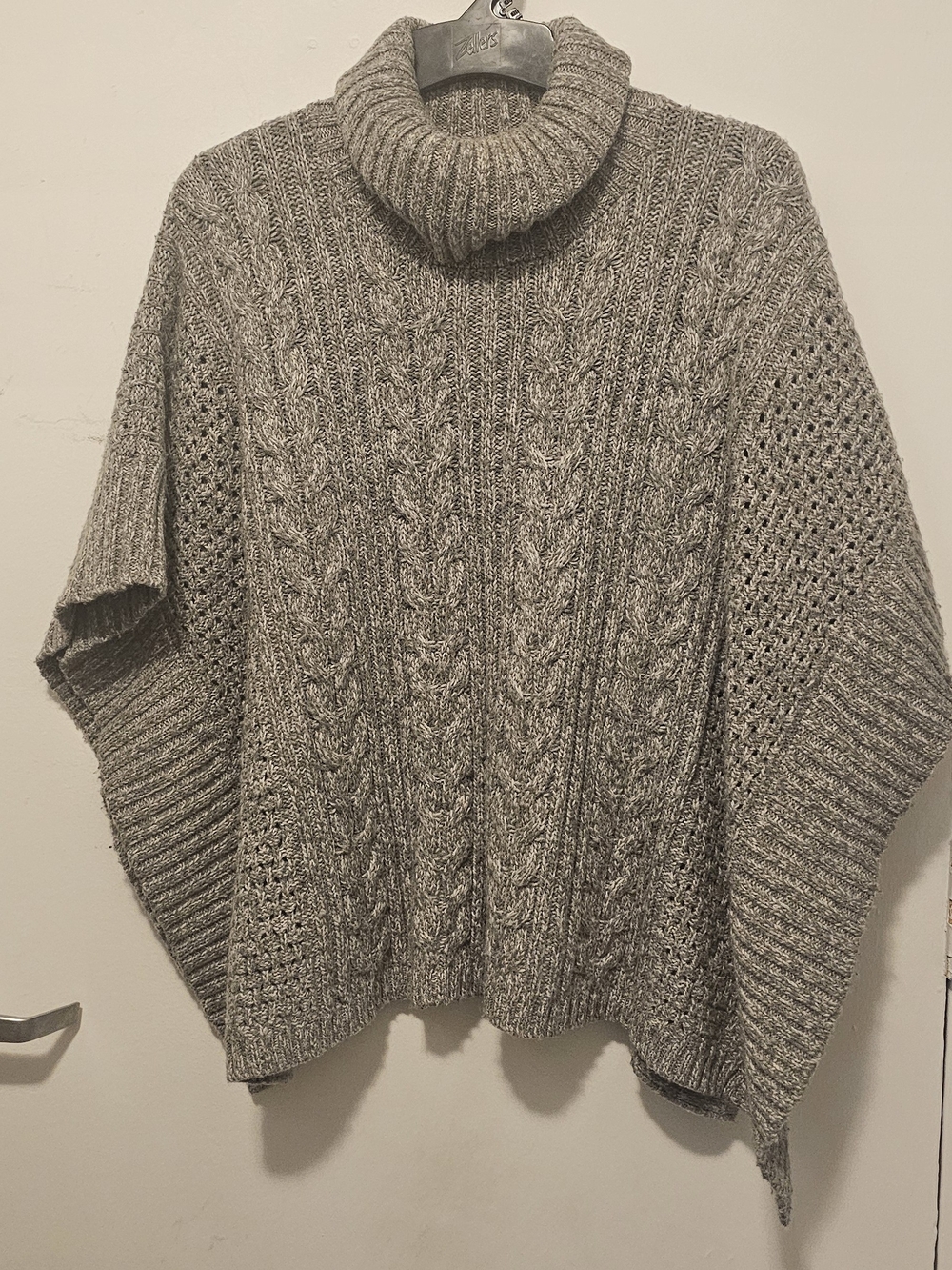 GAP Gray Cable-Knit Turtleneck Poncho Sweater